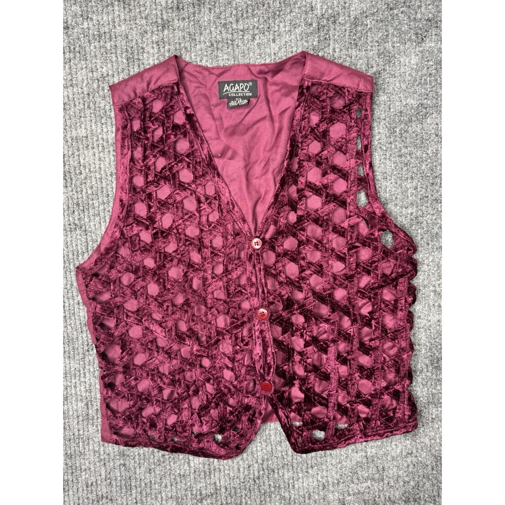 Vintage 80s 90s Velvet Maroon Grunge Boho Vest Small Vamp Romantic